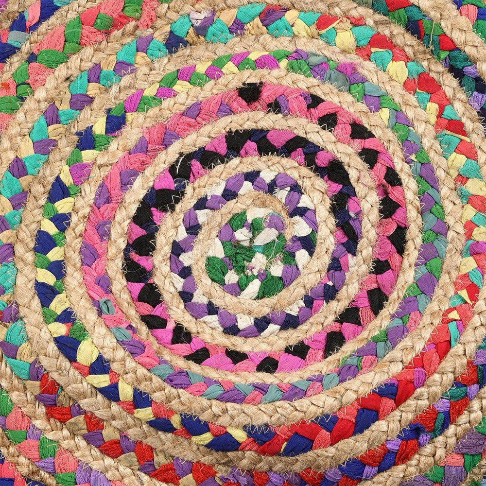 120Cm Round Braided Chindi & Jute Rug