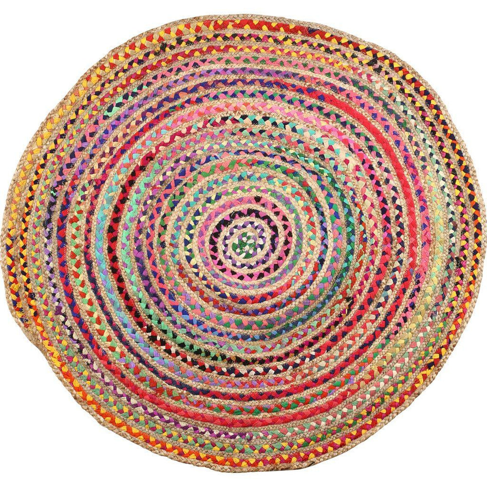 120cm Round Braided Chindi & Jute Rug