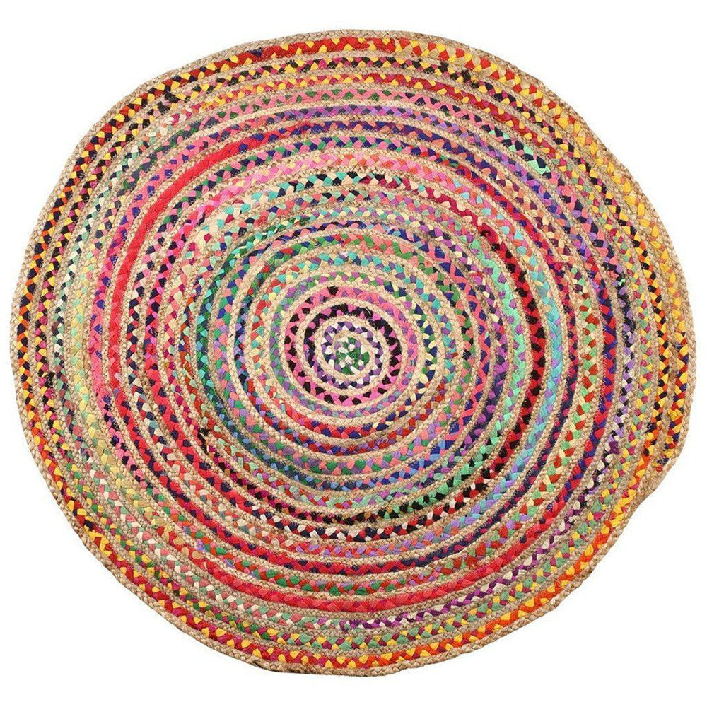 120cm Round Braided Chindi & Jute Rug