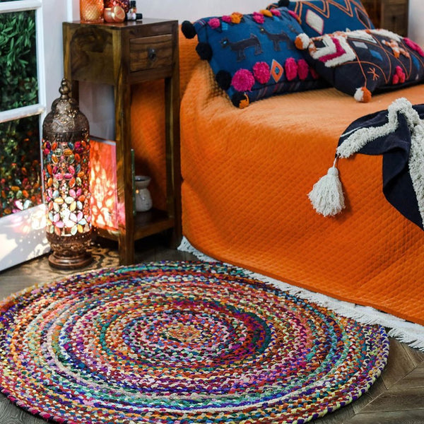 120cm Round Braided Chindi Rug