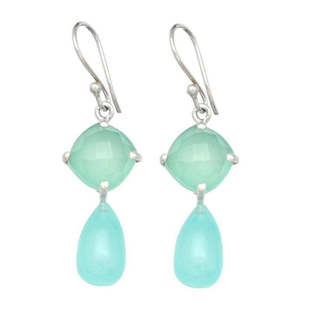 2 Stone Aqua Chalcedony Earrings