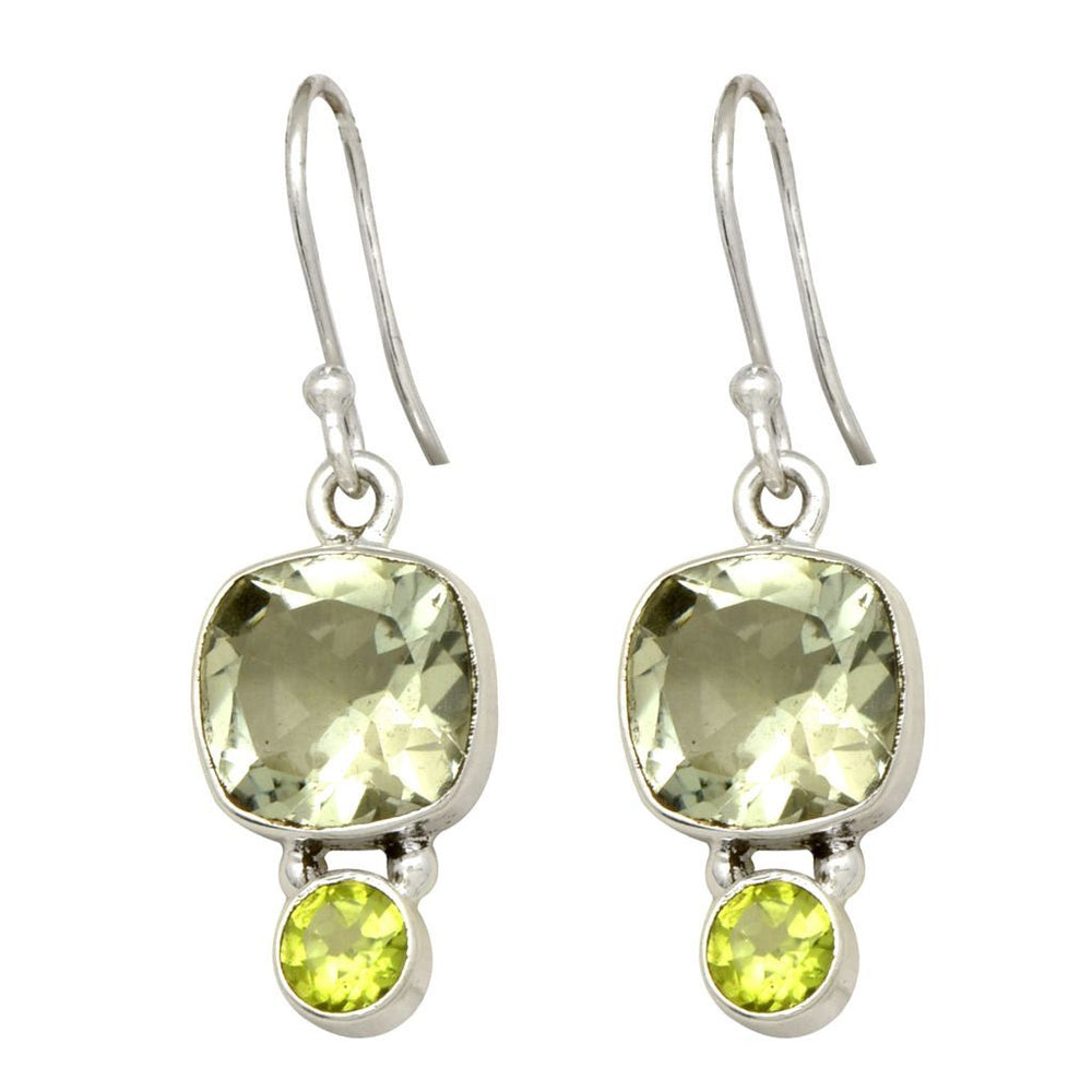 2 Stone Green Amethyst and Peridot Earrings