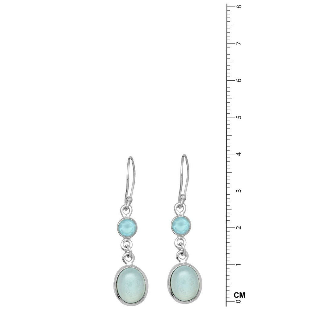 2 Stone Round Aqua Chalcedony Earrings