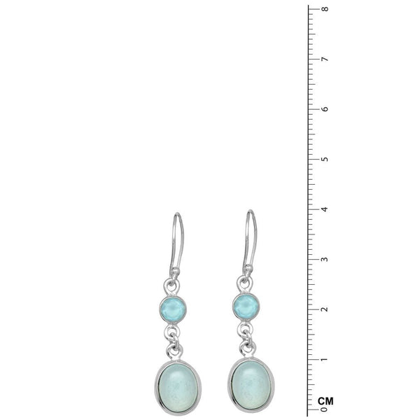2 Stone Round Aqua Chalcedony Earrings