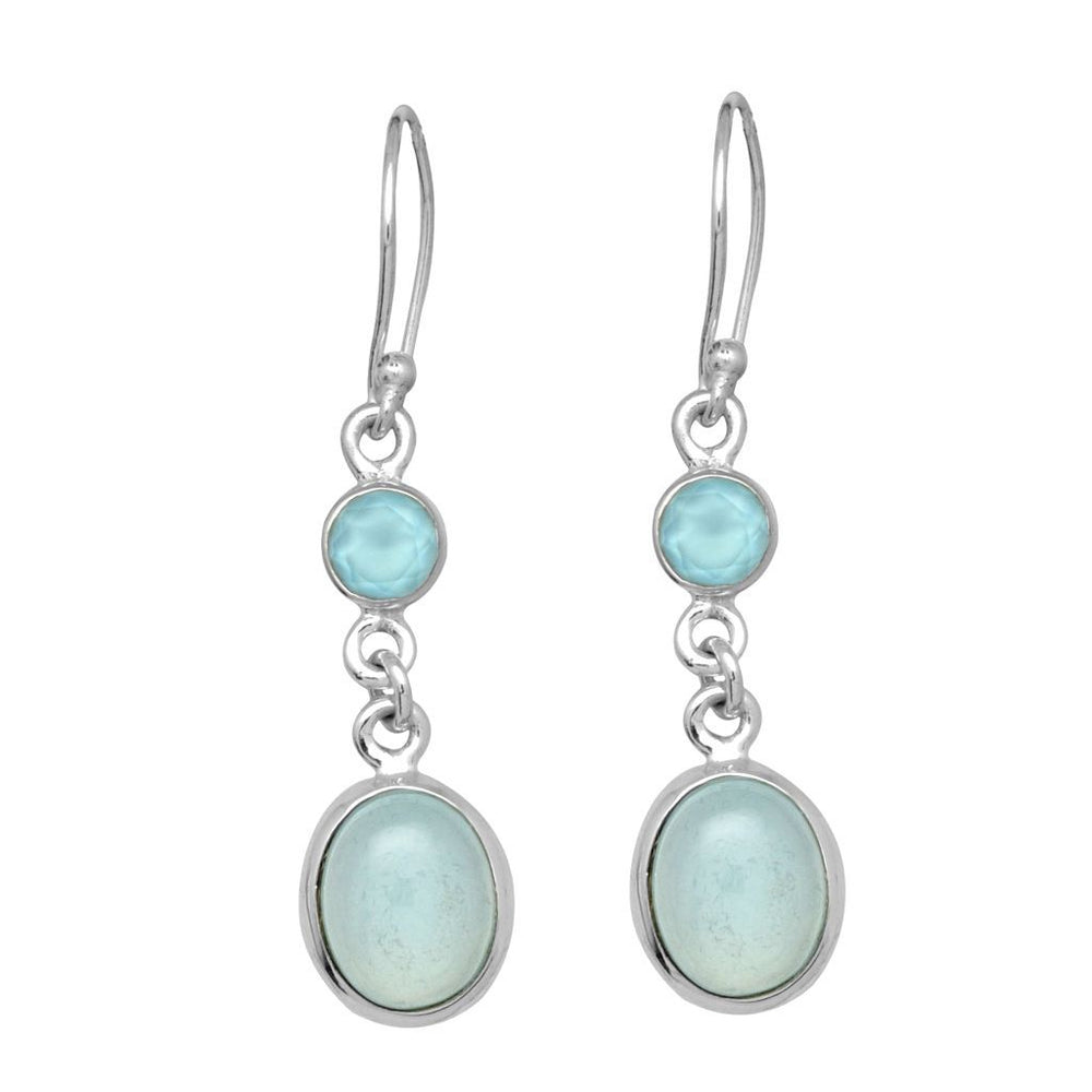 2 Stone Round Aqua Chalcedony Earrings