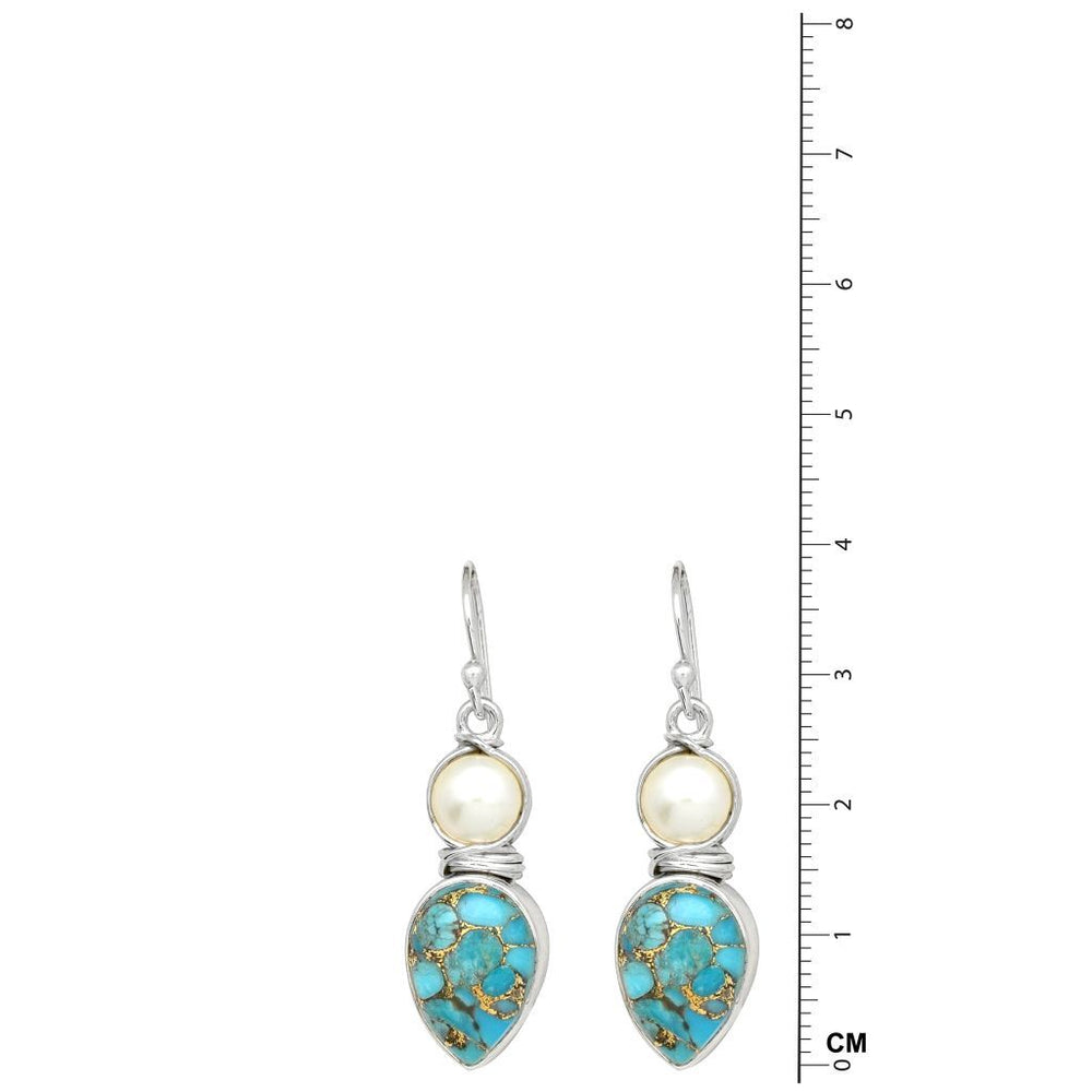 2 Stone Turquoise Pearl Earrings