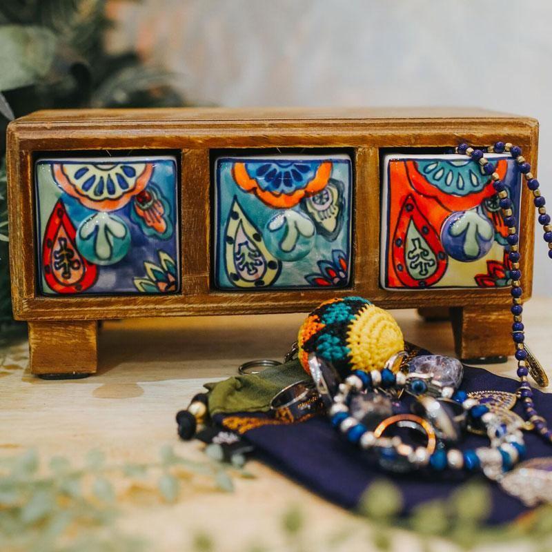 3 Drawer Handpainted Ceramic Box