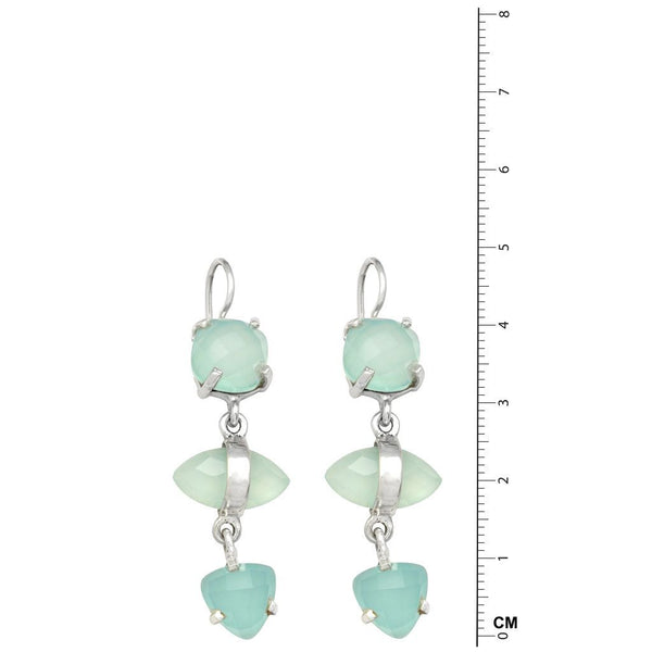 3 Stone Aqua Chalcedony Earrings